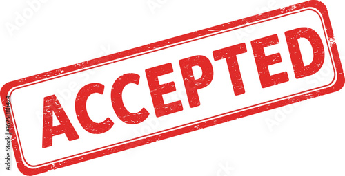 Red and white rubber stamp with the word accepted in bold red letters isolated on transparent background