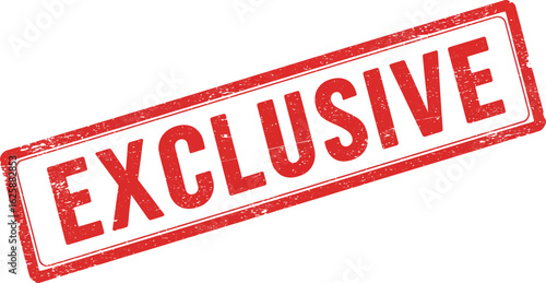 Red and white rectangular stamp with the word exclusive in bold red letters isolated on transparent background