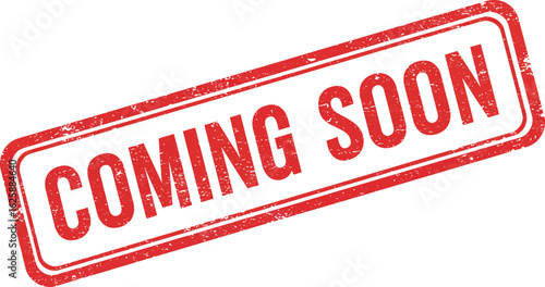 Red Coming soon stamp mark indicating handle with care for shipping and delivery services isolated on transparent background