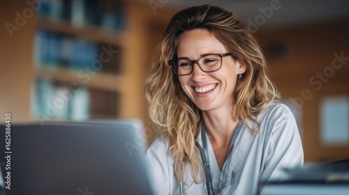 Happy Woman Engaging in Virtual Meeting with Mental Health Professional