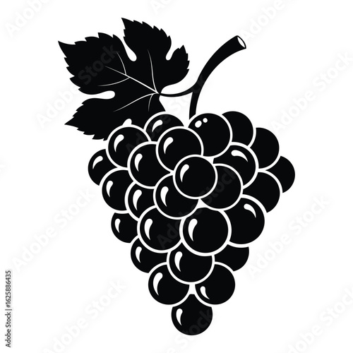 Silhouette black vector vector art of bunch of grapes with a leaf isolated on white background