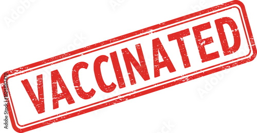 Red rectangular stamp with the word vaccinated in bold red letters isolated on transparent background