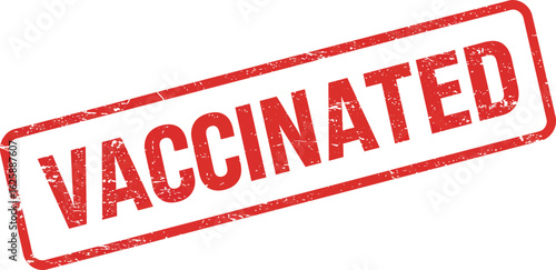 Red rectangular stamp with the word vaccinated in bold red letters isolated on transparent background