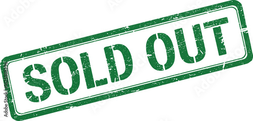Green Sold out stamp mark indicating handle with care for shipping and delivery services isolated on transparent background