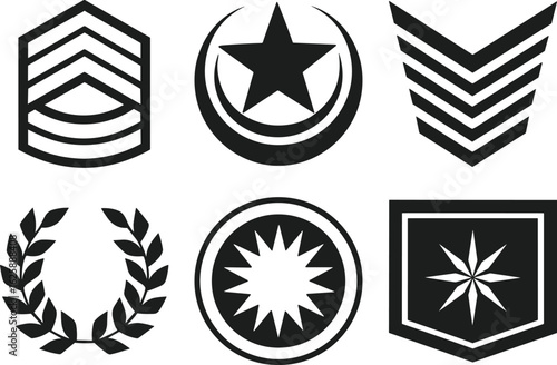 Military Badge Silhouettes Vector Set – Emblems, Insignias, and Symbols Collection for Graphic Use