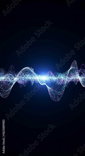 Abstract digital sound wave visualized with dynamic particle animation on dark background