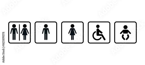 washroom signs. printable sticker of toilet symbol with man woman wc baby icons. restroom bathroom and change room sign. transparent png and vector