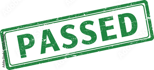 Green rubber stamp with the word passed in bold uppercase letters and a distressed texture isolated on transparent background