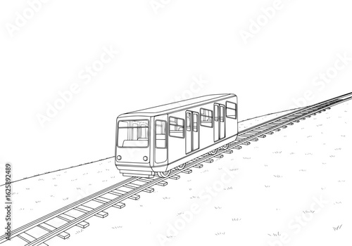 Modern subway train travels on tracks, urban transit concept, sleek design, smooth journey