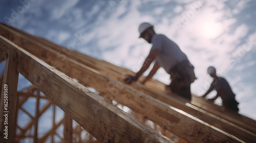 Wallpaper Mural Workers installing roof trusses on a construction site Torontodigital.ca