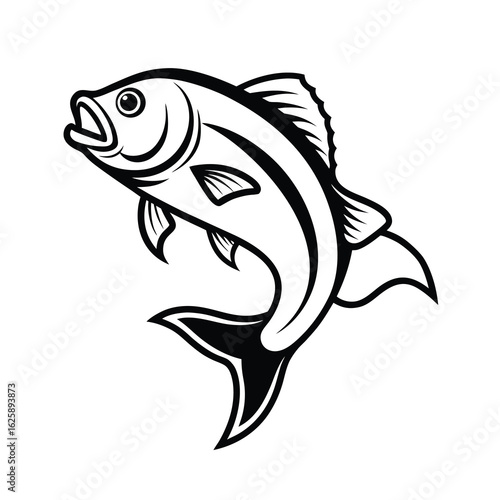 jumping bass fish outline on white background
