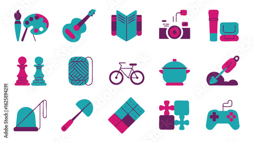 Vibrant Icon Set Hobbies and Activities