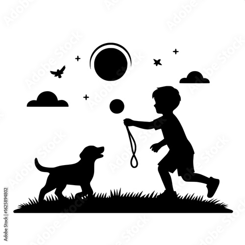 Boy Playing with a Puppy