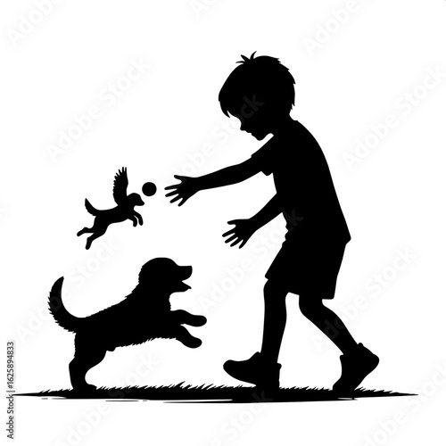 Boy Playing with a Puppy