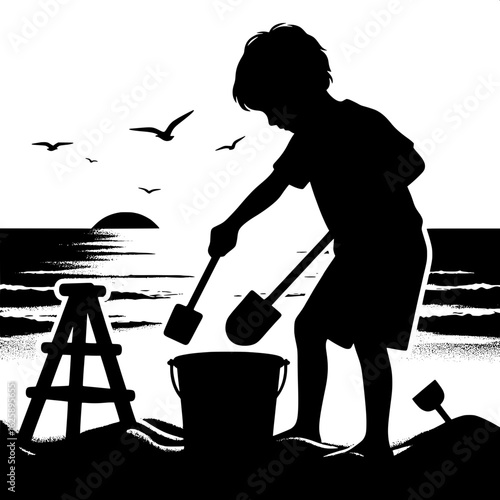 Boy Sitting in Sandbox