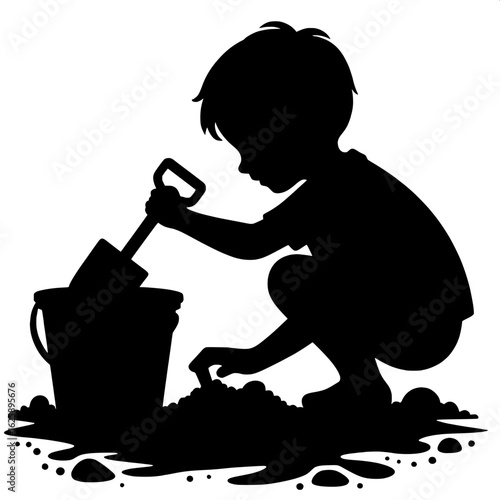 Boy Sitting in Sandbox