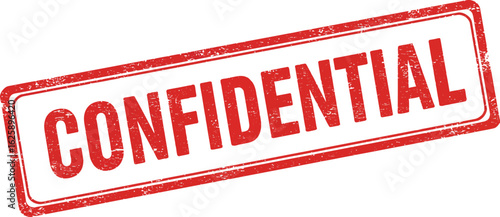 Red and white distressed rubber stamp with the word confidential printed in bold red ink isolated on transparent background