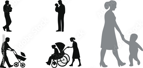 Family Silhouettes Including Stroller and Wheelchair