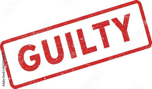 Red rectangular stamp with the word guilty printed in bold red letters isolated on transparent background
