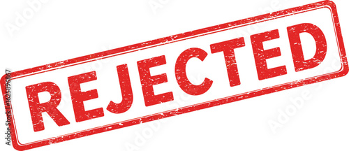 Red stamp with the word rejected in bold letters isolated on transparent background with distressed texture and border