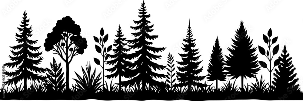 Fototapeta premium Tree Silhouettes, Forest Shapes, Pine Trees,