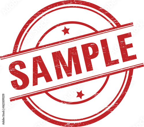 Red rubber stamp with the word sample printed clearly isolated on transparent background