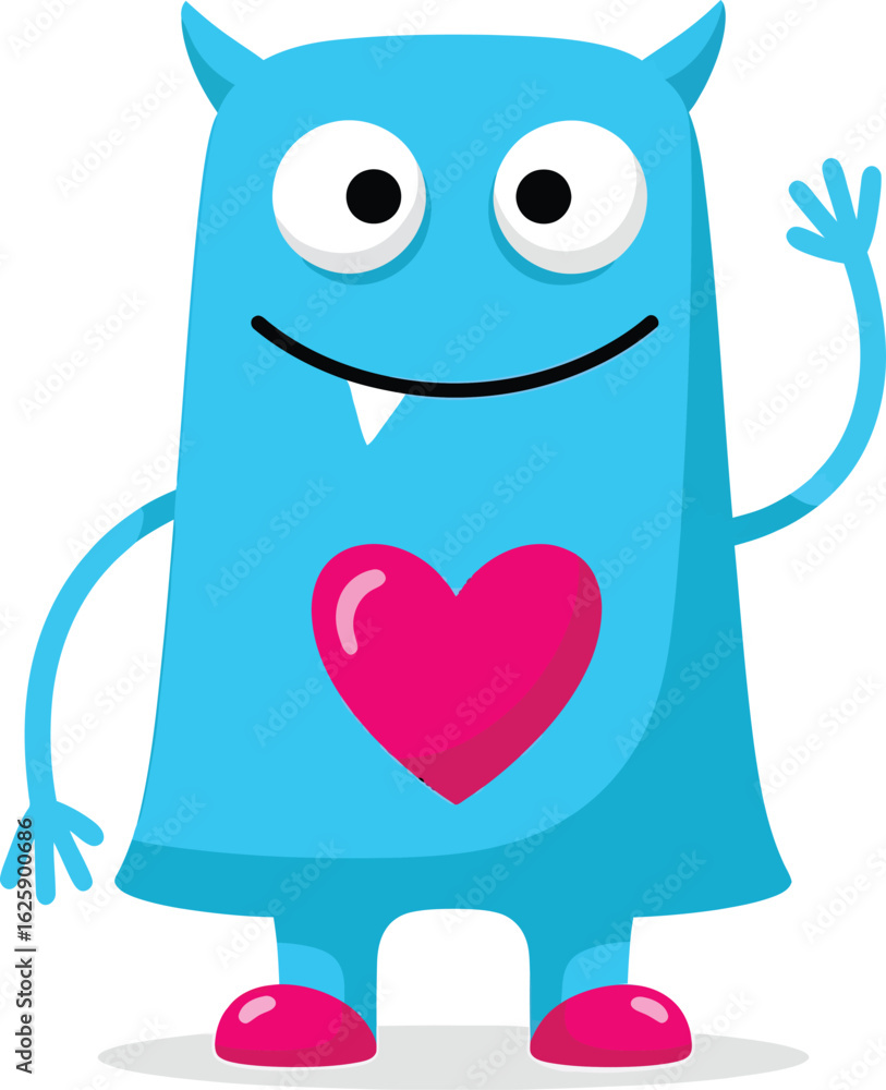 Adorable smiling blue cartoon monster with a cute pink heart for joyful kids designs and fun invitations Adorable smiling blue cartoon monster with a cute pink heart for joyful kids designs and fun invitations