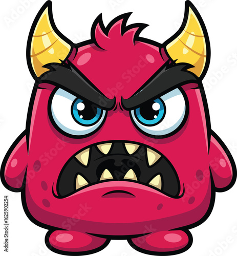 Fearsome cartoon monster with horns and sharp teeth yelling angrily, perfect for Halloween designs