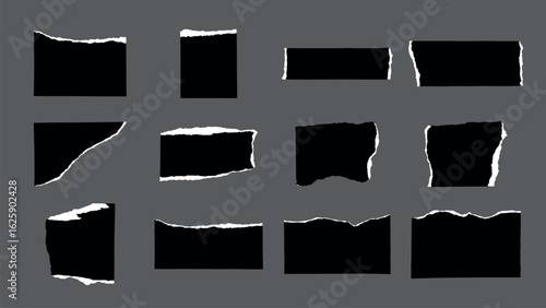 12 Black And White Ripped Paper Pieces