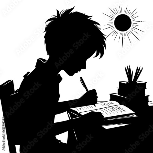 Boy Writing Notes from Book