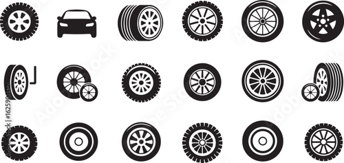 Collection of car wheels and tires icons