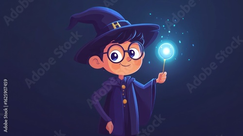 Young wizard with magic wand