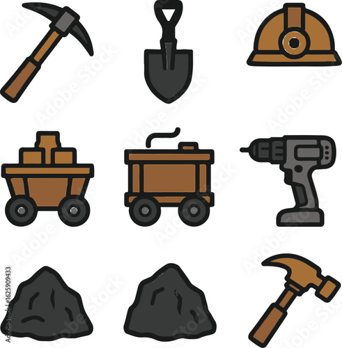 Flat Vector of Mining, Office, and Tech Equipment