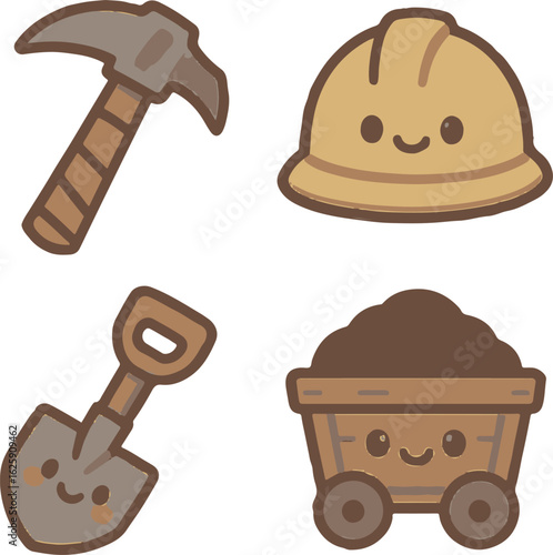 Flat Vector of Mining, Office, and Tech Equipment