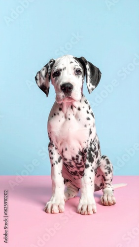 Wallpaper Mural Adorable Harlequin Great Dane Puppy on Colorful Background, Generated image Torontodigital.ca