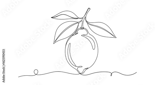 Lemon Fruit with Leaves Continuous Line Art Vector Illustration

