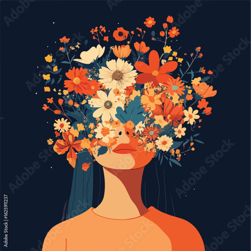 Woman with Flowers Head Covering