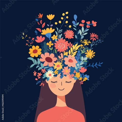 Woman with Flowers Head Covering
