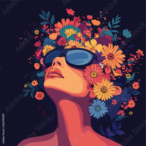 Woman with Flowers Head Covering