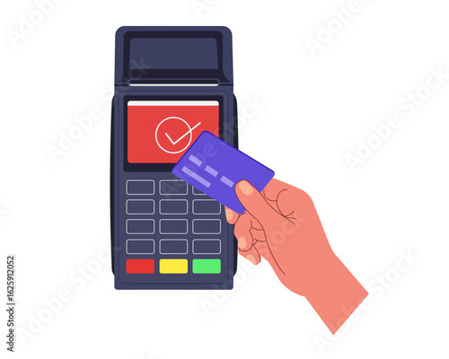 Contactless Payment with Credit Card and POS Terminal vector illustration