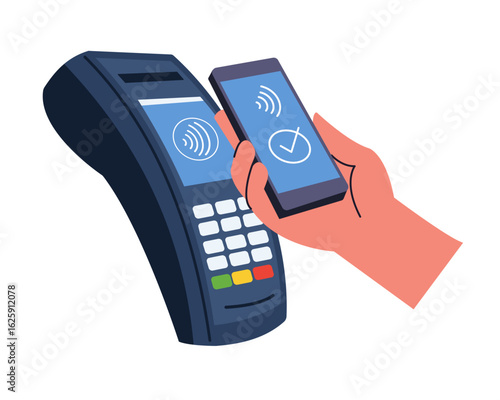 contactless payment with POS terminal wireless and mobile transaction with NFC technology vector illustration