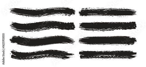 Straight Black Brush Strokes Set. Grunge brush strokes, Brush stroke, bold black marker line on transparent background.