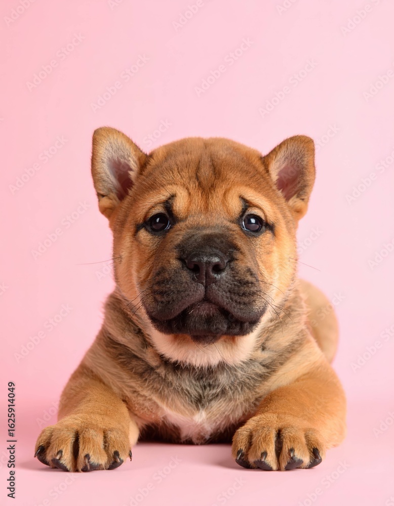 Obraz premium Adorable Cachorro de Tosa Inu sobre Fondo Rosa, Generated image