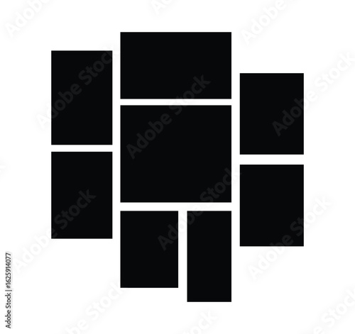 Asymmetrical 8 photo collage vector illustration. Collage template for picture album presentation. interior photo presentation by collage. 