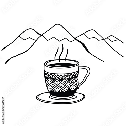 Peruvian Coca Leaf Tea in Artisan Cup Adobe Illustrator Artwork