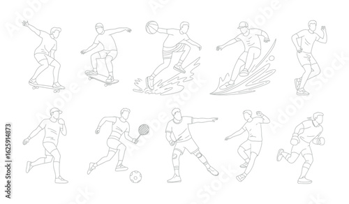 Collection of Dynamic Athletes in Various Action Sports Poses	