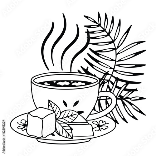 Cuban Té de Manzanilla in Porcelain Cup Adobe Illustrator Artwork