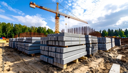 Construction site with precast concrete beams (1)