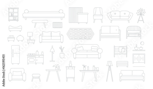 Collection of Furniture Illustrations for Interior Design Projects	
