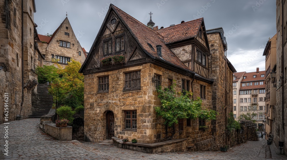 Naklejka premium Old town street with historical buildings